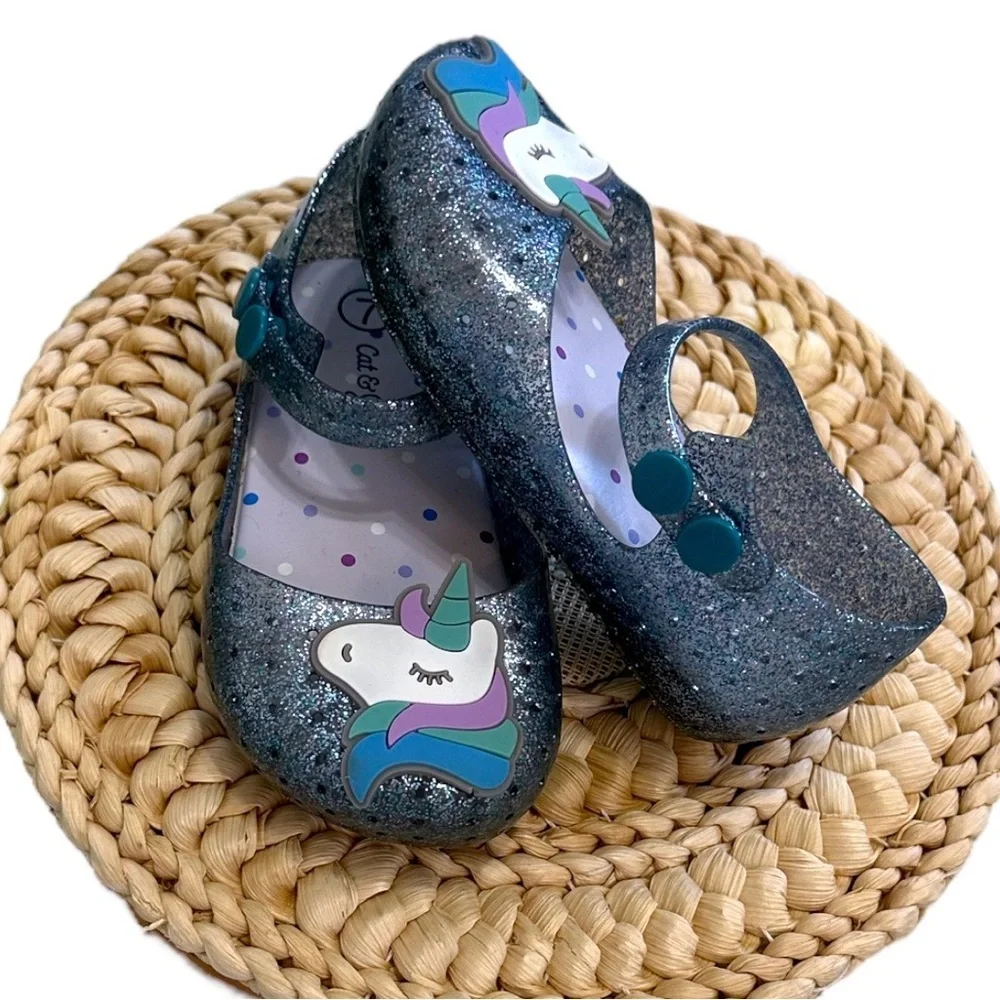 New Cat & Jack Toddler Girl’s Glitter Unicorn Jelly Sandals Size 7